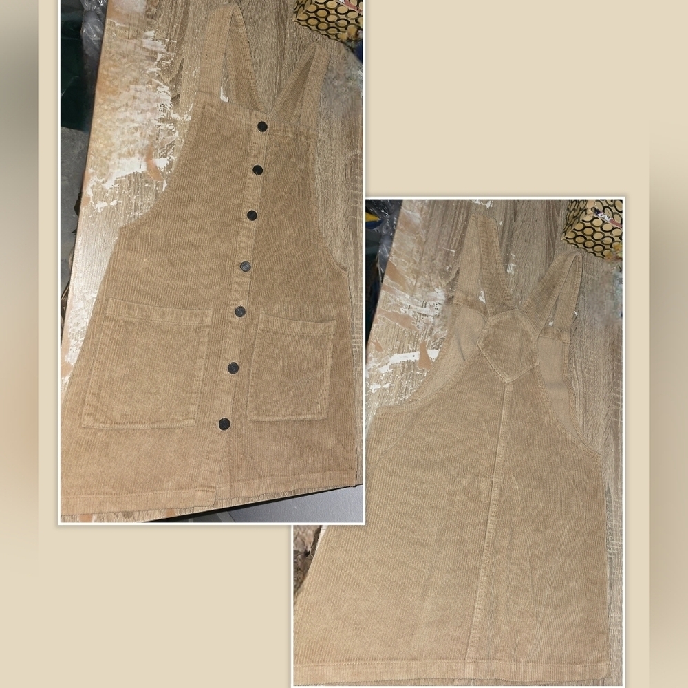 NWOT Pull&Bear Pull & Bear Corduroy Overall Dress Skirt Jumper Tan Size S - Picture 3 of 9